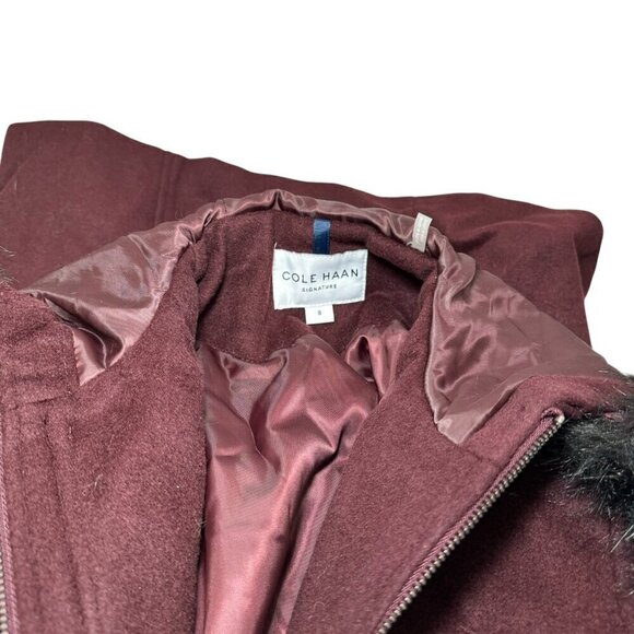 NWT Cole Haan Women's Hooded Coat Slick Wool Detatchable Faux Fur Trim- Women 8 - Picture 13 of 13